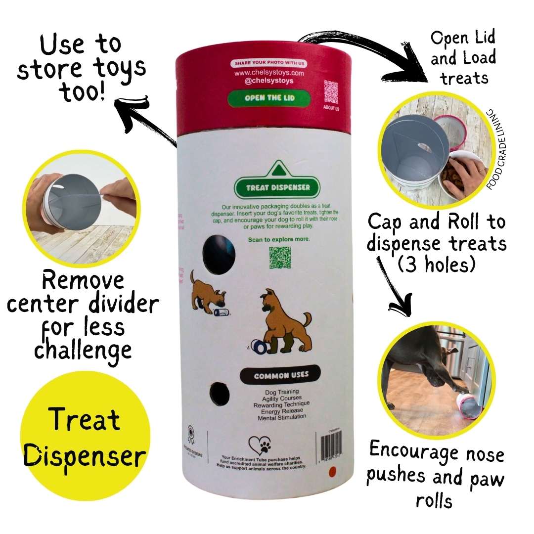 3-in-1 Dog Enrichment Tube: Tug Toy, Treat Puzzle & Snuffle Ball