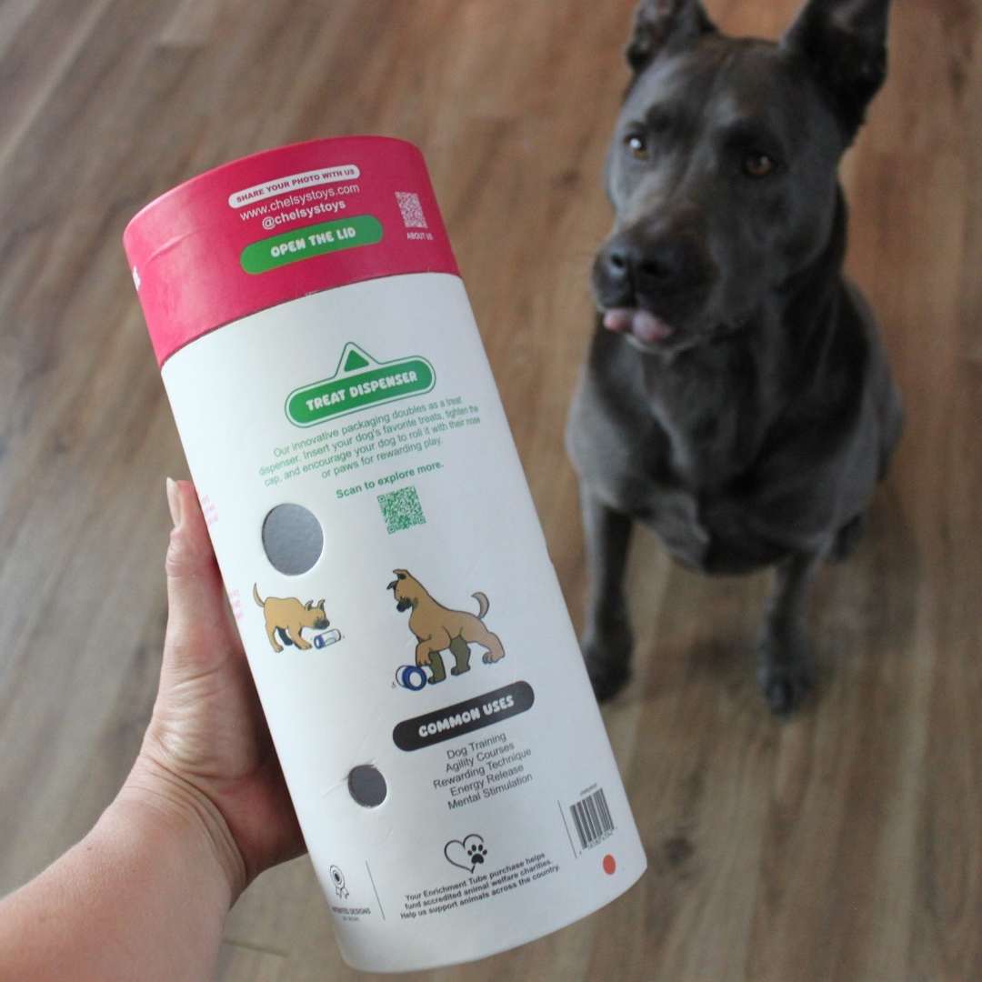3-in-1 Dog Enrichment Tube: Tug Toy, Treat Puzzle & Snuffle Ball