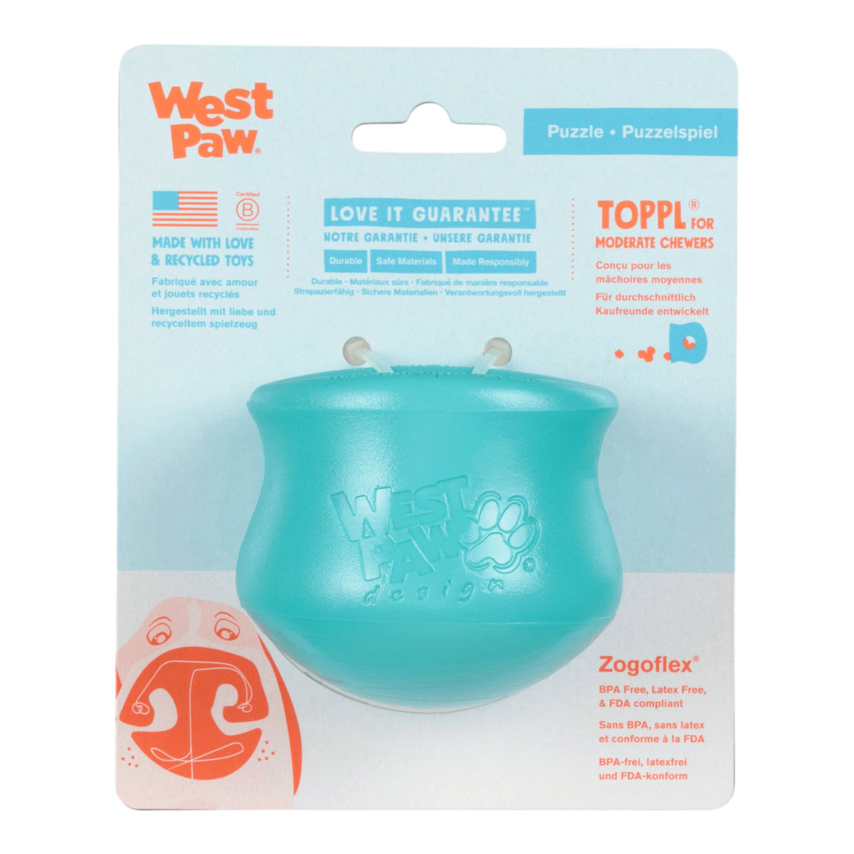 West Paw Toppl Treat Toy - Teal