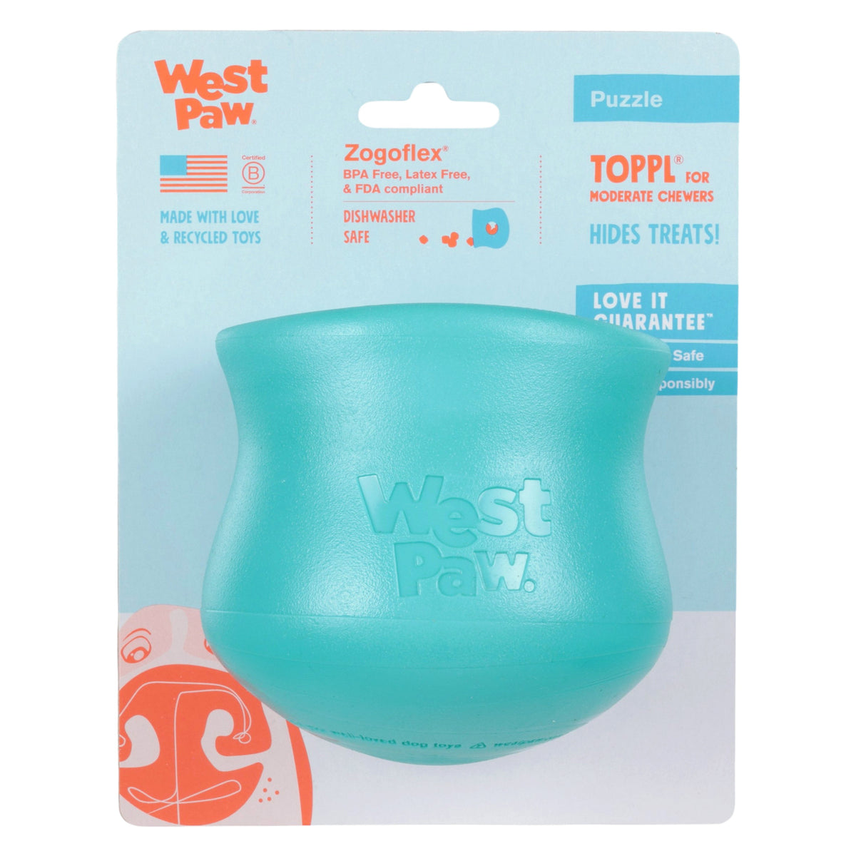 West Paw Toppl Treat Toy - Teal