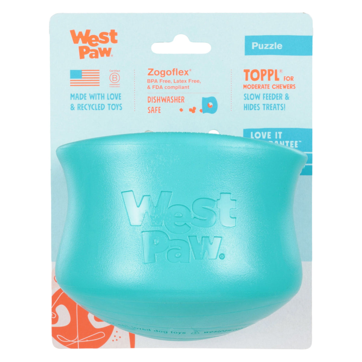 West Paw Toppl Treat Toy - Teal