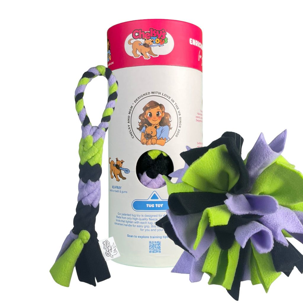 3-in-1 Dog Enrichment Tube: Tug Toy, Treat Puzzle & Snuffle Ball